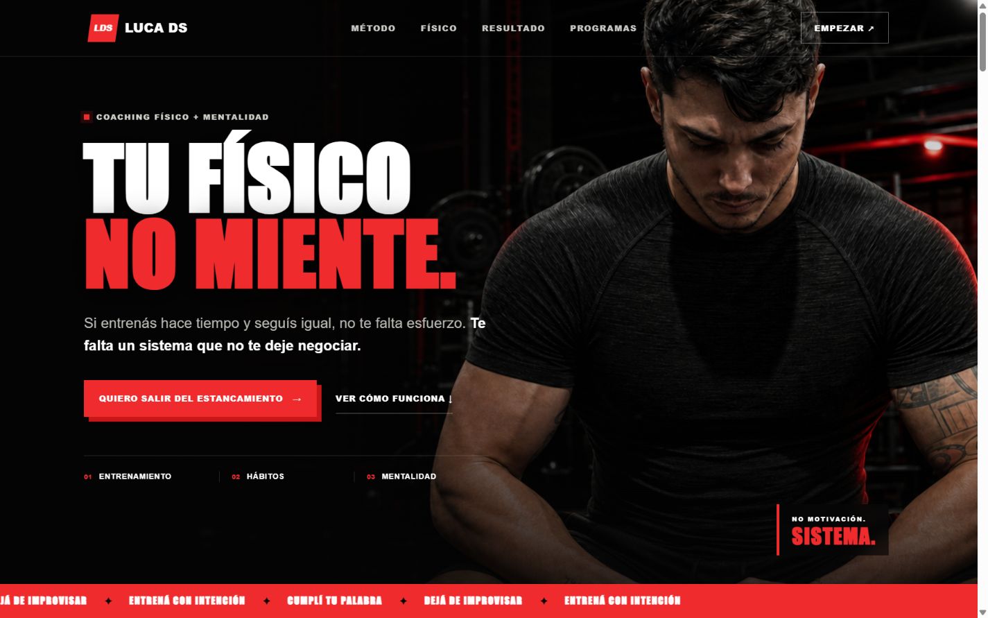 Composición editorial de Luca DS con dirección visual intensa y tipografía de campaña